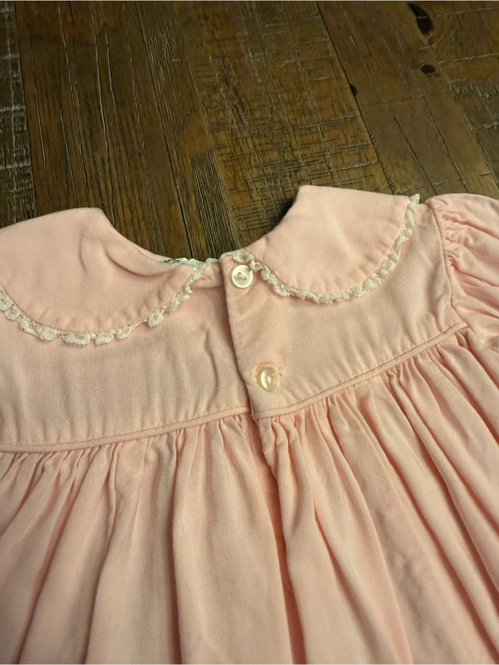 Vintage Nannette Baby Girl Pink Collared Dress Embroidered Flowers 6-9 Months